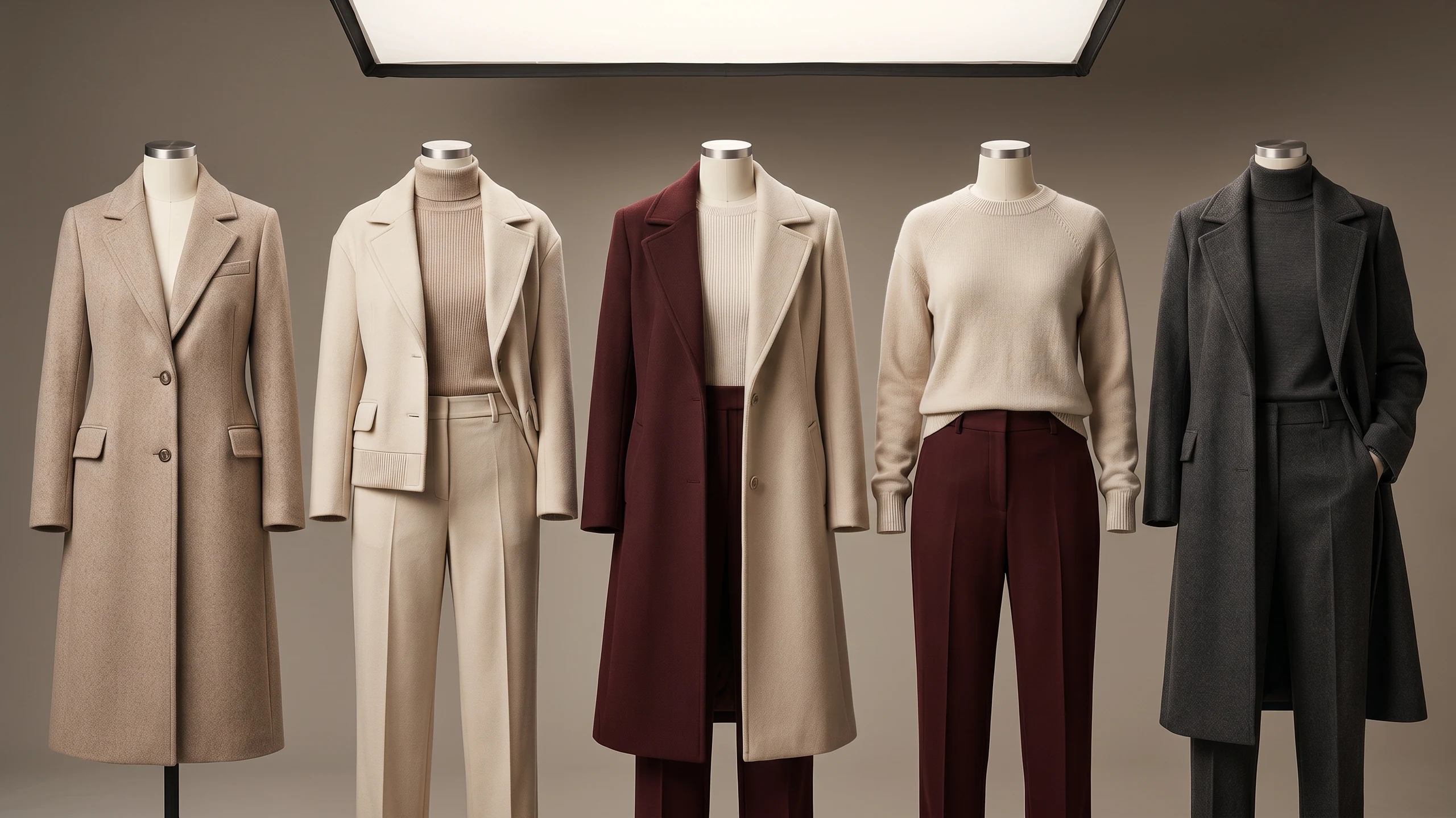AI-generated lineup — faceless tailored forms. WEEKENDS Content+.